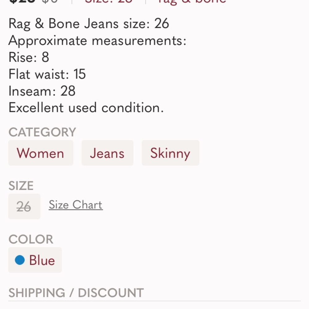 Rag & Bone Jeans size: 26 (see measurements below) - Picture 4 of 4
